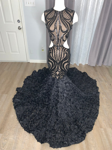 Black Sequin Rose Dress