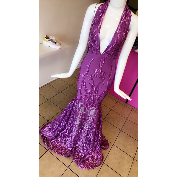 Purple Sequin Prom Dress